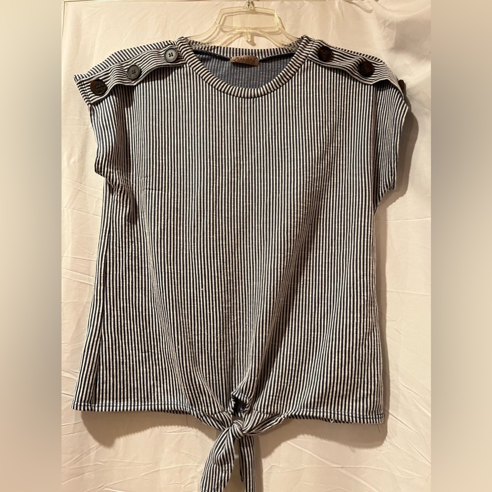Striped button shoulders lavish top